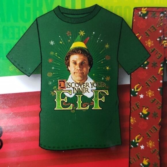 MEN'S WARNER BROTHERS 2-PIECE ELF HOLIDAY PAJAMA SET, SIZE MEDIUM - NEW! - Picture 1 of 8